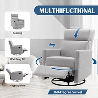 Modern Upholstered Rocker Nursery Chair Plush Seating Glider Swivel Recliner Chair