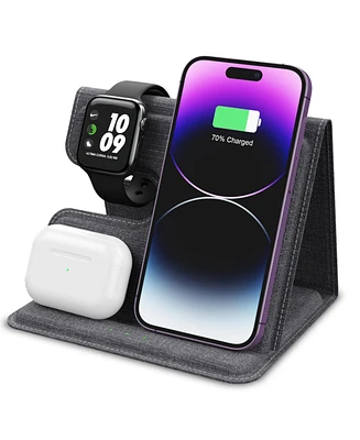 Alpha Digital 3-in-1 Leather 18W Wireless Charger - SmartPhone, Earbuds & SmartWatch