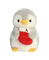 Aurora Small Pompom With Stocking PomPom Penguin Festive Plush Toy Gray 7.5"