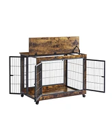 Streamdale Furniture Furniture Dog Cage Crate With Double Doors, Rustic Brown, 38.58" W X 25.2" D X 27.17"