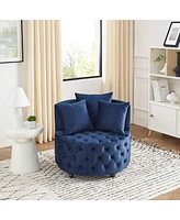 Plush Velvet Swivel Accent Chair with Tufted Cushion and Caster Wheels