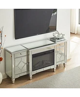 Streamdale Furniture 57" X 15 " X 25.6" Flash silver combination Tv fireplace cabinet