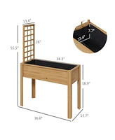 Spacious Raised Wood Planter Bed with Trellis, 36.5" Long, 15.75" Wide, 55.5" High