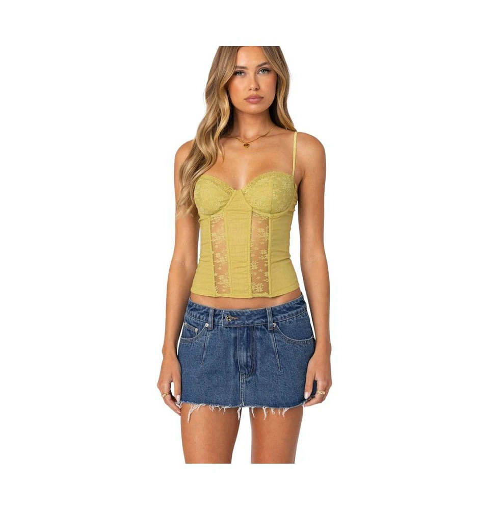 Edikted Women's Avena Linen Look Lacey Corset Top