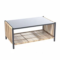 Outdoor Pe Brown Wicker 2seats Sofa with Grey Cushion and Table Set