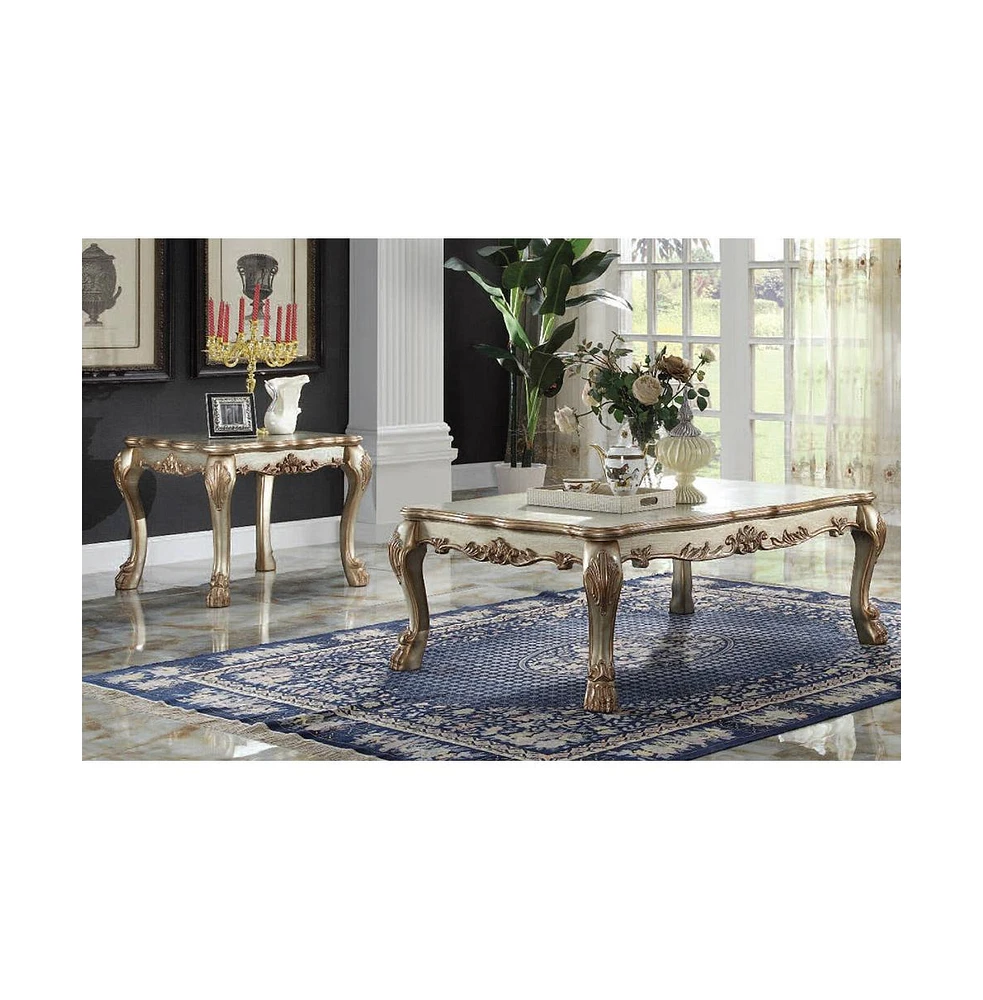 Simplie Fun Dresden Coffee Table in Gold Patina & Bone