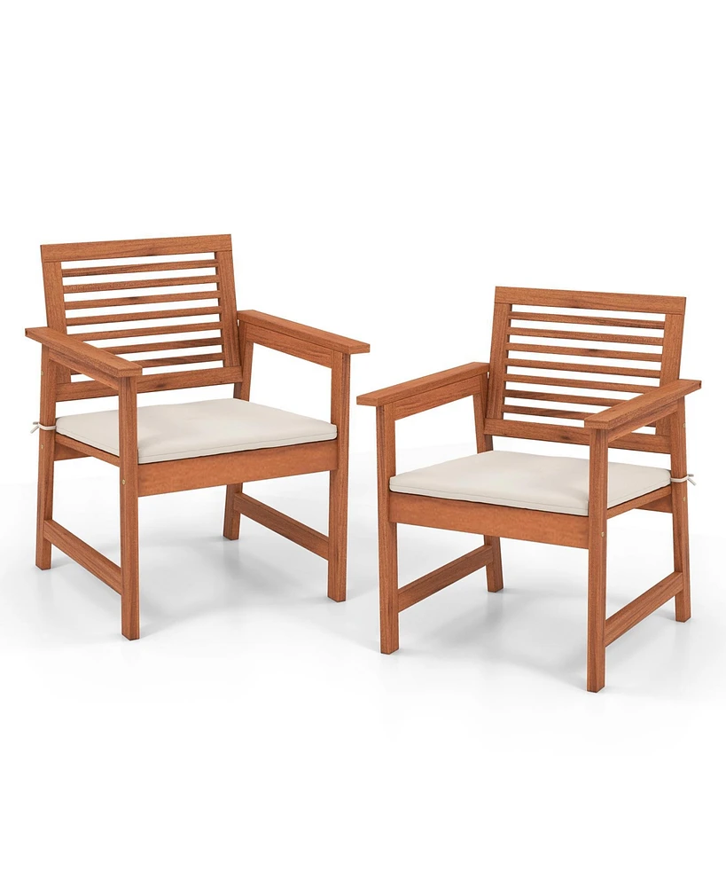 Slickblue Set of 2 Patio Solid Wood Dining Chairs with Cushions and Slatted Seat