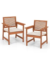 Slickblue Set of 2 Patio Solid Wood Dining Chairs with Cushions and Slatted Seat
