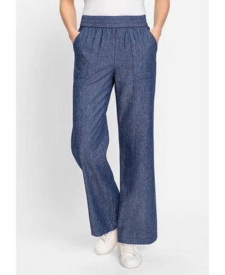 Olsen Women's Anna Fit Wide Leg Linen Blend Pull-On Pant