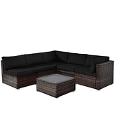 Costway 6PCS Patio Rattan Furniture Set Cushioned Sofa Coffee Table Garden