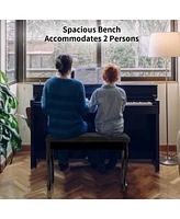 Sugift Solid Wood Pu Leather Piano Bench with Storage