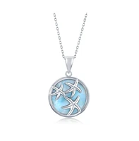 Caribbean Treasures Sterling Silver Round Larimar Starfish Pendant