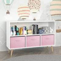 Kids Bookcase with Collapsible Drawers, Toy Storage Organizer