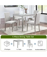 Elegant 5-Piece Wooden Dining Set Table with Crystal Detail and Upholstered Chairs