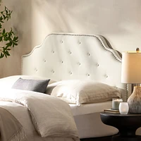 Contemporary Button-Tufted Upholstered Headboard with Nailhead Accents