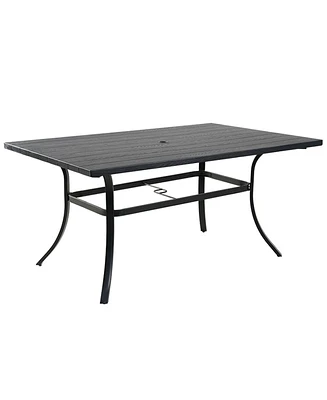 Mondawe Rectangular Composite Outdoor Dining Table Woodgrain Top Patio Side Table with Umbrella Hole