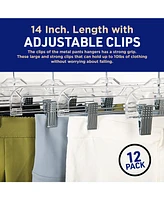 Lifemaster 12 Pcs. 14 inch Clear Plastic Skirt Hangers with Adjustable Clips - Space-Saving Closet Organizer, 360° Swivel Hook