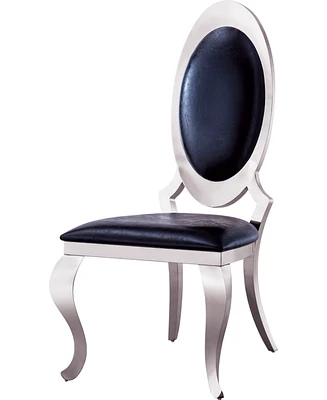 Simplie Fun Leatherette Dining Chair With Oval Backrest Set Of 2, Stainless Steel Legs