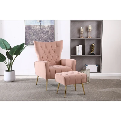 Modern Accent Chair With Ottoman, Comfy Armchair For Living Room, Bedroom, Apartment, Office