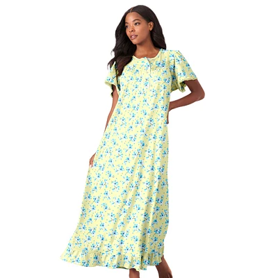 Dreams & Co. Plus Long Floral Print Cotton Gown