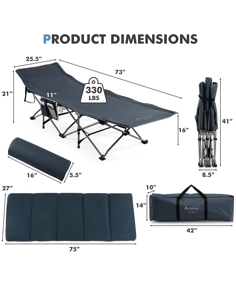 Slickblue Folding Retractable Travel Camping Cot with Mattress and Carry Bag