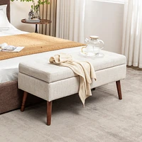 Tufted Beige Storage Ottoman Bench with Safe Lift Top