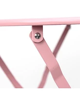 3 Pieces Patio Bistro Balcony Metail Chair Table Set-Pink