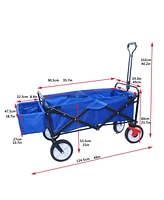 Folding Wagon Garden Shopping Beach Cart (Blue colour)