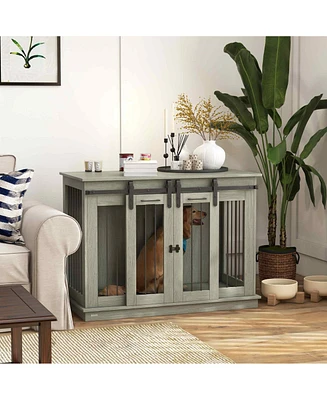 Simplie Fun Dog Crate Furniture with Divider, Dog Crate End Table for Small to Large Dogs, Large Indoor Dog Kennel with Double Doors