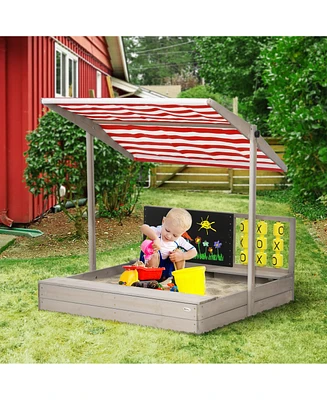 Streamdale Furniture Kids Sandbox with Cover, Wooden Sandbox Backyard Toy