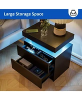 Streamdale Furniture Modern Decorative Adjustable Led Nightstand with Open Shelf and Drawers