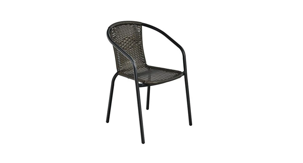 Slickblue Patio Rattan Dining Chair with Curved Backrest for Yard Garden-Grey