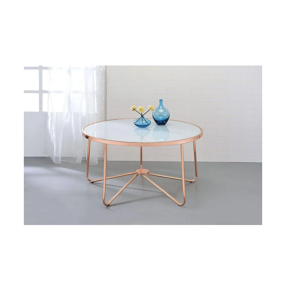 Simplie Fun Alivia Coffee Table in Rose Gold & Frosted Glass