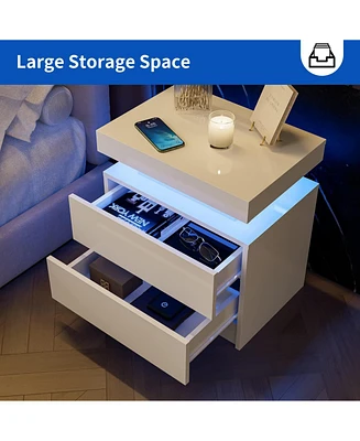 Modern Decorative Adjustable Led Nightstand with Open Shelf and Drawers