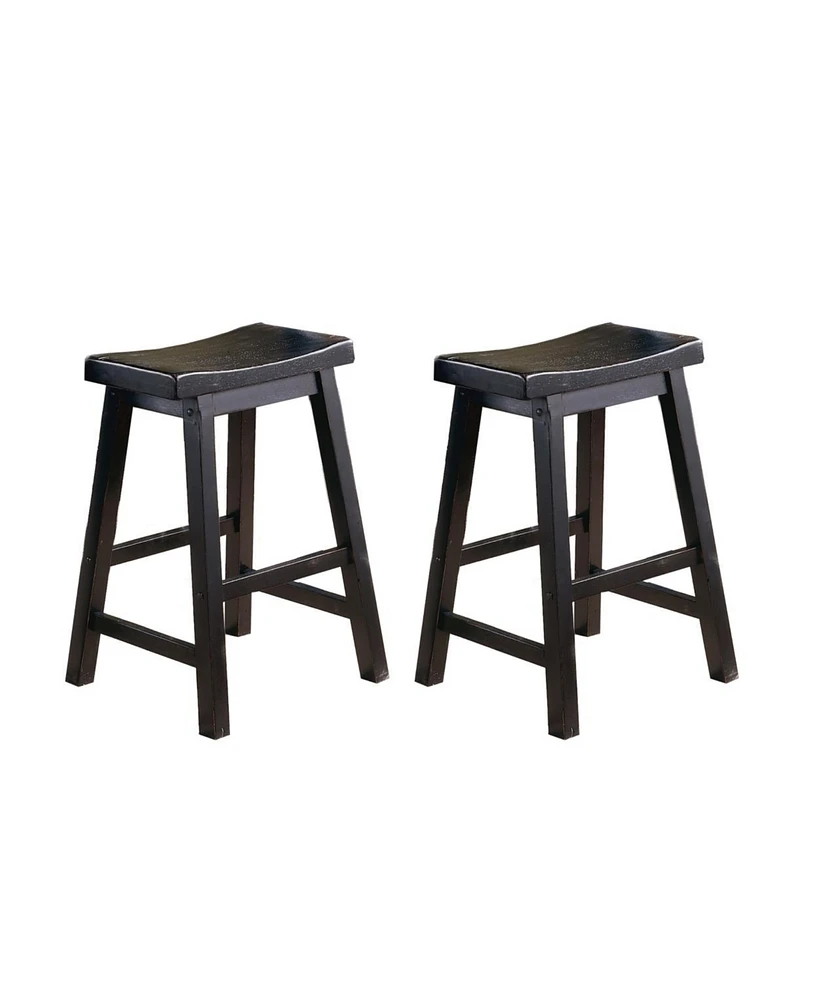 Simplie Fun Finish 24-Inch Counter Height Stools Set Of 2 Piece Saddle Seat Solid Wood Casual Dining