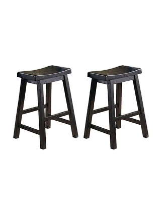 Simplie Fun Finish 24-Inch Counter Height Stools Set Of 2 Piece Saddle Seat Solid Wood Casual Dining