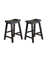 Simplie Fun Finish 24-Inch Counter Height Stools Set Of 2 Piece Saddle Seat Solid Wood Casual Dining