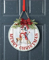 Glitzhome 15 D Wooden Christmas Round Word Sign Door Hanger