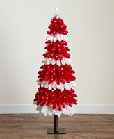 Nearly Natural 5ft. Pre-Lit Artificial Peppermint Christmas Tree with 150 Microdot Led Lights