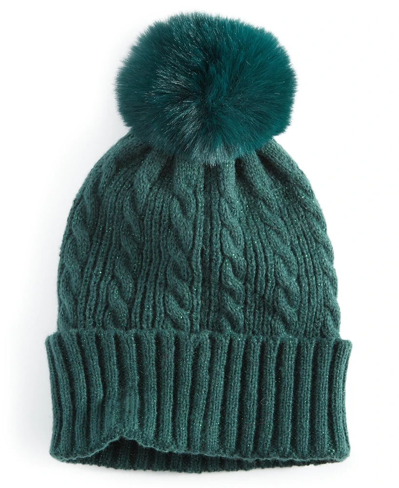 Style & Co Shine Pom-Pom Cable Knit Beanie, Created for Macy's