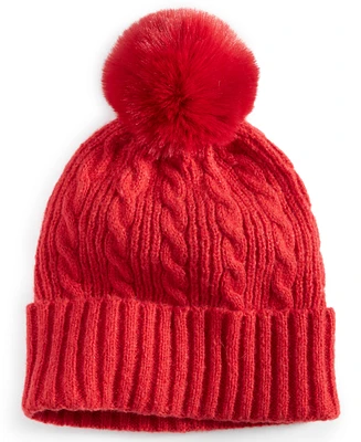 Style & Co Shine Pom-Pom Cable Knit Beanie, Created for Macy's