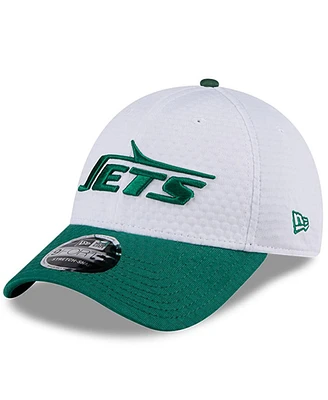 New Era Men's White/Green New York Jets 2024 Nfl Training Camp 9FORTY Adjustable Hat