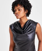 Bar Iii Women's Faux-Leather Cowl-Neck Dress, Created for Macy's