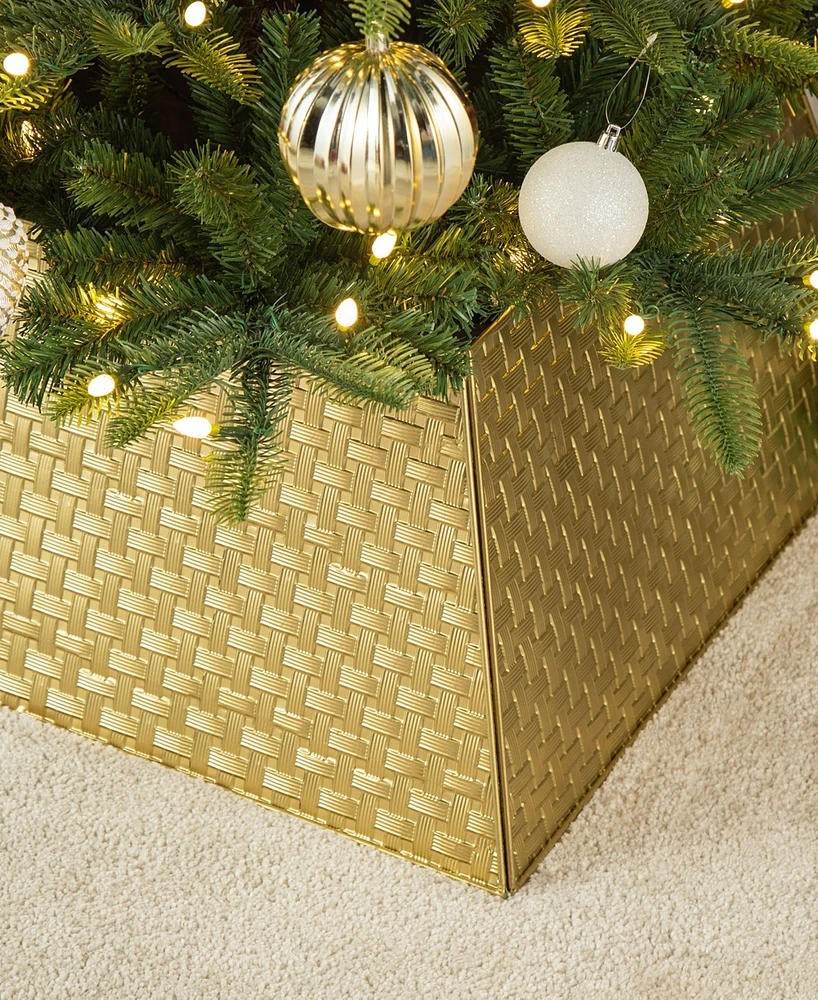 Glitzhome 25.75 L Trapezoid Gold Metal Weave Tree Collar