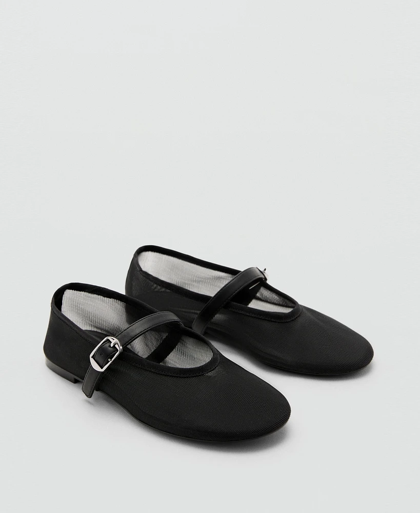 Mango Women's Buckle Strap Mesh Ballerinas