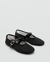 Mango Women's Buckle Strap Mesh Ballerinas