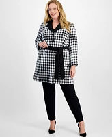 Le Suit Plus Houndstooth Belted Pantsuit