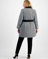 Le Suit Plus Houndstooth Belted Pantsuit