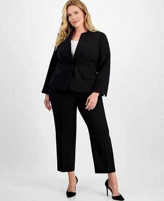 Le Suit Plus Stand-Collar One-Button Pantsuit