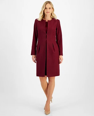 Le Suit Women's Long Collarless Jacket Dress Suit, Regular & Petite